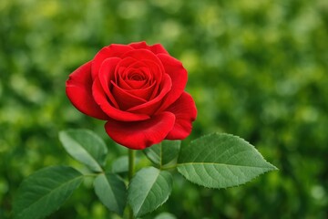 Vivid crimson bloom showcased alongside lush foliage in a garden setting