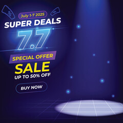 7.7 Super Deals Neon Sale Banner