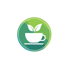 Green tea cup logo design herbal beverage icon