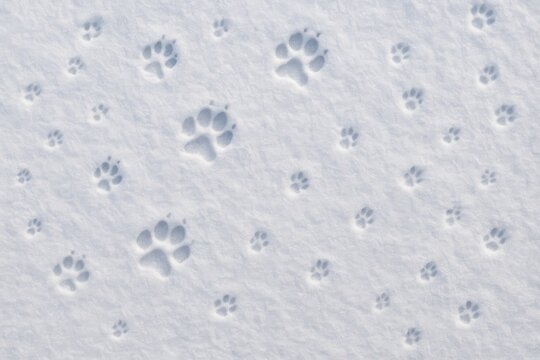 Fototapeta Animal tracks visible on a snowy landscape from above