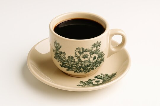 A solitary kopitiam cup on a plain white backdrop
