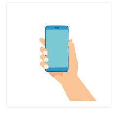 Hand holding blue smartphone blank screen mobile device