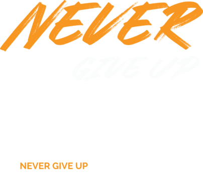 Never give up motivational quote text with brush stroke effect, isolated on transparent background