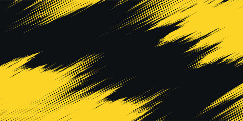 Abstract Geometric Yellow Frame Grunge Texture With Halftone Pattern Design In Black Background