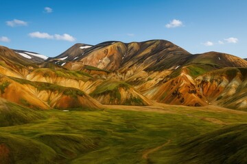 Vivid and vibrant volcanic peaks in a stunning summer landscape, a memorable adventure in Northern Europe