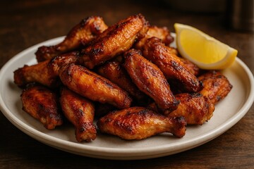 Freshly baked chicken wing platter with crispy tips