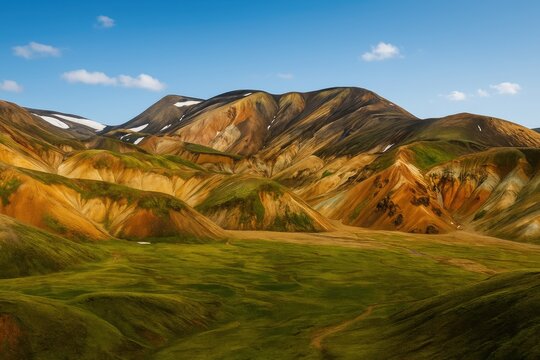 Vivid and vibrant volcanic peaks in a stunning summer landscape, a memorable adventure in Northern Europe