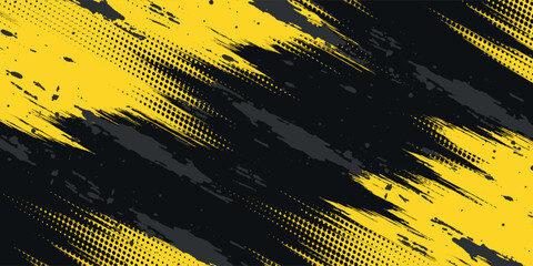 Abstract Geometric Yellow Frame Grunge Texture With Halftone Pattern Design In Black Background