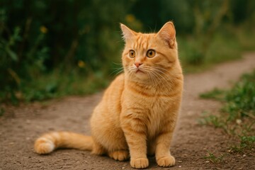 Fototapeta premium A feline patiently awaited its companion's arrival