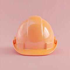 Fototapeta premium A peach-colored construction hard hat sits centered against a solid pink background in a studio shot.