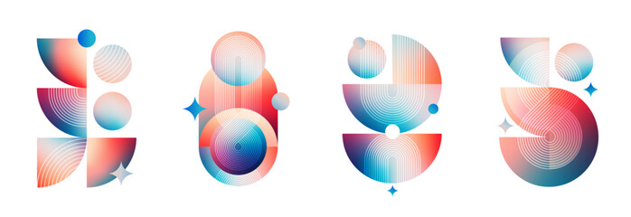 Abstract geometric shapes modern line design background boho and Bauhaus. poster retro linear graphic art set Vector illustration graphic elements for flyer, cover, brochure modern frame