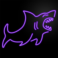 shark neon sign, modern glowing banner design, colorful modern design trends on black background. Vector illustration.