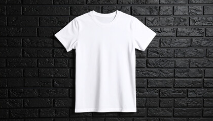 White T Shirt on Black Brick Wall Background – Apparel Mockup for Fashion Display