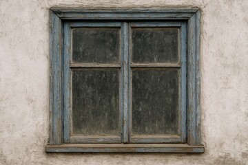 Vintage wooden window with chipped paint and grimy glass