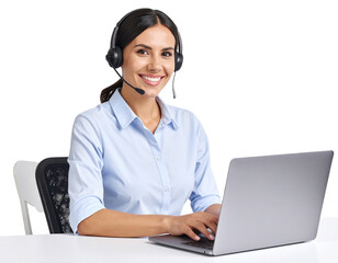 Smiling Call Center Agent with Headset, Transparent Background