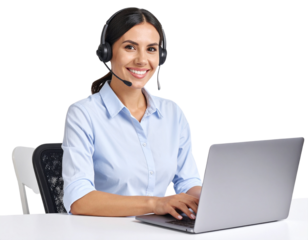 Smiling Call Center Agent with Headset, Transparent Background