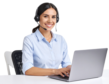 Smiling Call Center Agent with Headset, Transparent Background