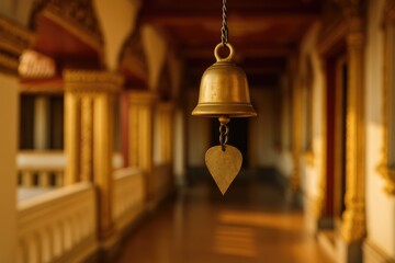 Obraz premium Small golden bell hanging outside for Buddhist blessings
