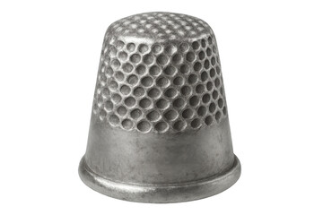 Close-up of a metal thimble with a textured surface, isolated on a transparent background, ready for sewing and protecting fingers