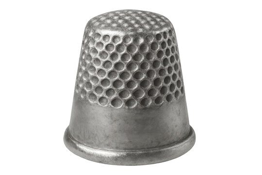 Close-up of a metal thimble with a textured surface, isolated on a transparent background, ready for sewing and protecting fingers
