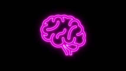 Medical futuristic technology of the neon lines drawing a man brain on black background. Computer generated icon of the human brain. - Powered by Adobe