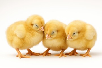 Fototapeta premium Resting baby chicks against a white backdrop