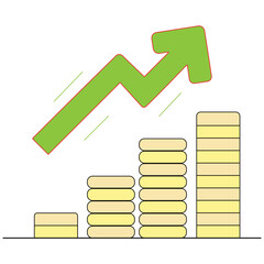 Stock Growth Icon With Arrow Rising Over Stacked Bars, Featuring a Flat Illustration Style With No Text for Clean Financial or Business Graphics