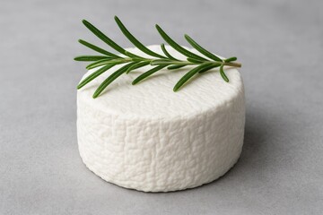 Creamy goat cheese infused with rosemary on a neutral gray backdrop