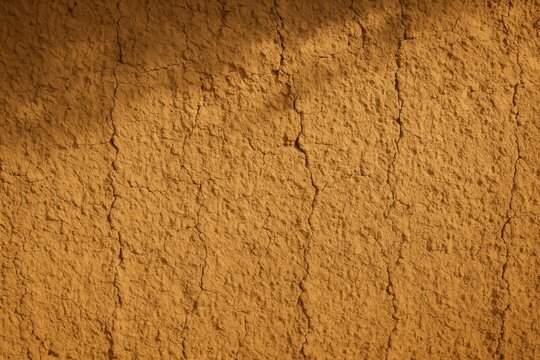 Close-up of a clay building's earthen wall illuminated by sunlight, showcasing natural textures
