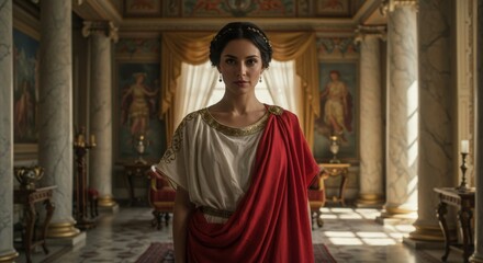  ancient roman woman wearing traditional red dress