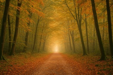 Fototapeta premium Journey through a fall woodland with a whimsical natural scenery