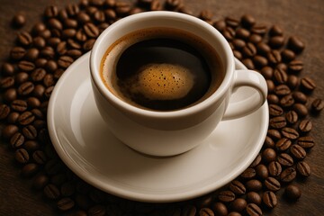 Fototapeta premium Morning Coffee Scene with a Black Espresso in a Cup for Editing and Wallpaper Purposes