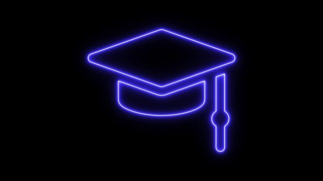 A Milestone Celebration: A classic glowing neon line graduation cap sits among vibrant confetti, symbolizing academic achievement and the joy of a fresh start. motion graphics 4k