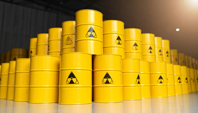 Yellow Barrels of Radioactive Waste Stored Safely as Hazardous Nuclear Material in Industrial Zone