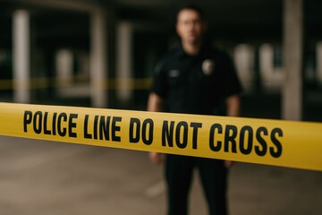 Crime scene under investigation marked by police tape restricting access