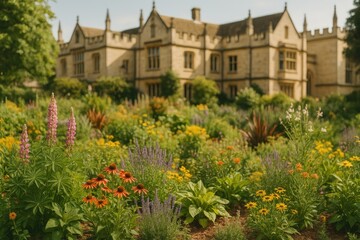 Garden vegetation surrounding a structure