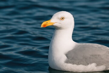 Obraz premium Close-up of a seagull resting on the water surface