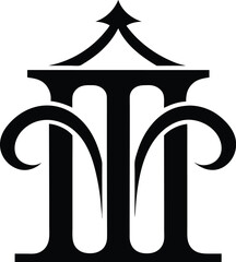 Elegant Black and White Architectural Logo Design Three Pillars with Flourishes
