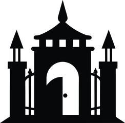 Elegant Black Castle Gate Silhouette Vector Illustration