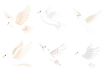 Simple Flying White Doves Vector Illustration Set Graphic Peace Symbol Minimal Bird Silhouettes in Flight Design