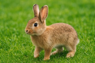 Fototapeta premium A rabbit moving across the lawn