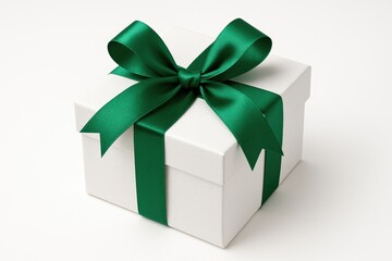 Obraz premium White background featuring a gift box adorned with a green bow