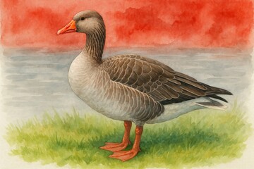 Mallard ducks resting on grass near a water body