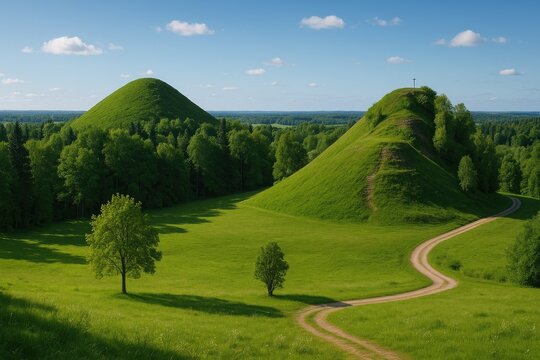 Ancient 14th-century fortress ruins in Samogitia with two notable features: a mound and hill fort