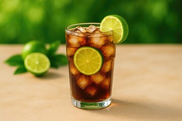 Refreshing cocktail served in a glass on a table