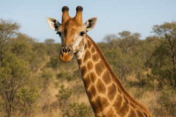Obraz premium Giraffe and bull encounter in a wildlife reserve