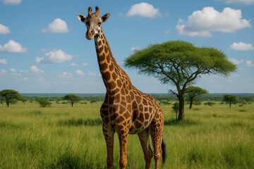 Obraz premium Elegant Giraffe Roaming the African Plains in a Famous National Reserve