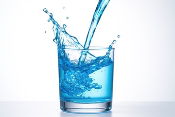 Splashing blue beverage in a glass