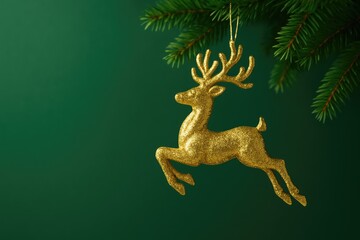 Fototapeta premium Festive Green Ornament Featuring a Golden Deer for Holiday Celebrations