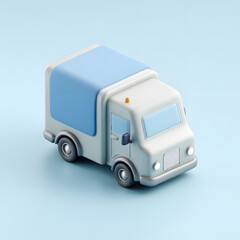 A stylized, cartoonish delivery truck rendered in a minimalist style.